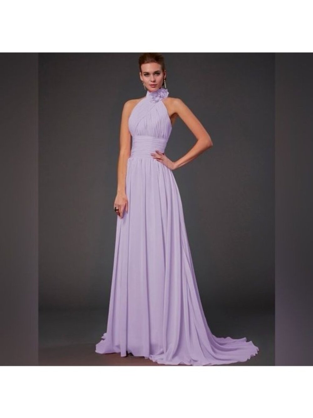 Hebeos A-Line Halter Lilac Flower Long Chiffon Formal Dress Size 8/10 Custom